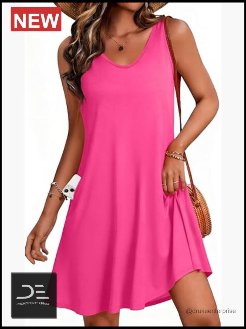 Sleeveless V-Neck Swing Sundress with Pockets